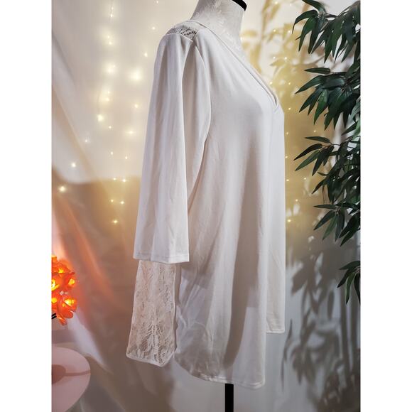 Lane Bryant NWT Lace Back V Neck Cream White Tunic Blouse Womens Plus Size 14/16 - Picture 2 of 11